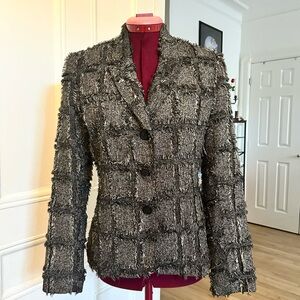 Vintage Women's Gray Patchwork Textured Blazer Jacket